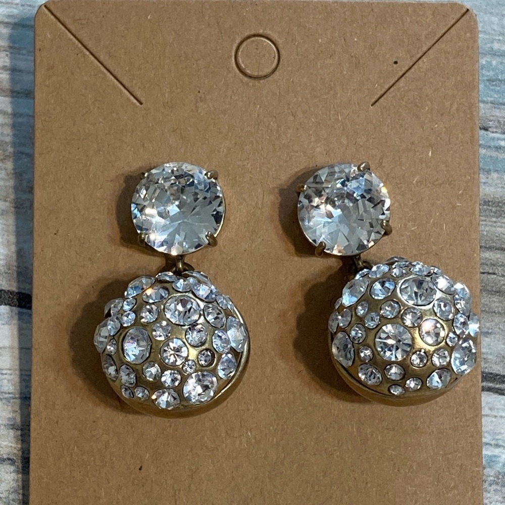 Cocktail EARRINGS Costume Gold Tone Rhinestone Drop Dangle Ball